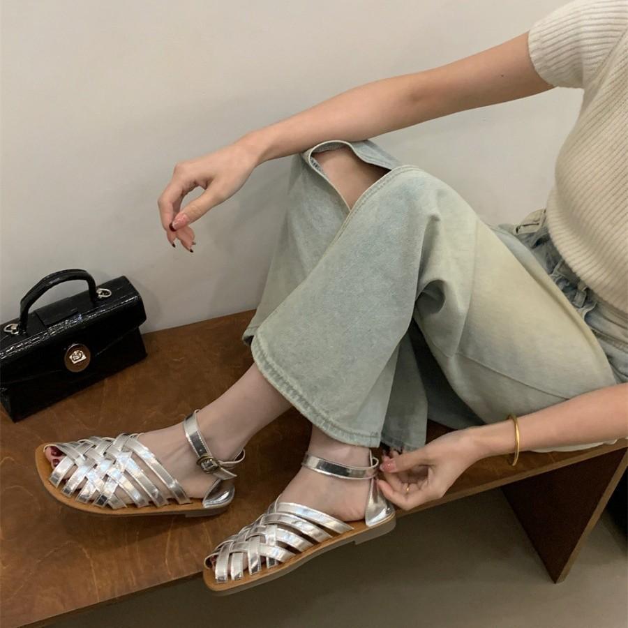 Retro style woven bag head sandals women's outer wear 2025 new lazy one-pedal Muller cool slippers