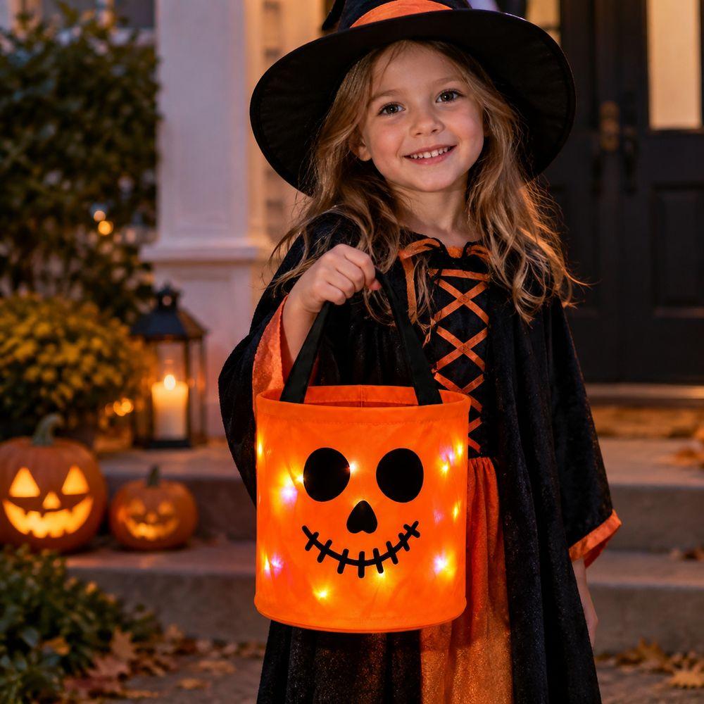 LED Halloween Wiaderko na Cukierki Duch Nadruk Halloweenowa Torba Tote Nowe Wiaderko Dynia Dzieci