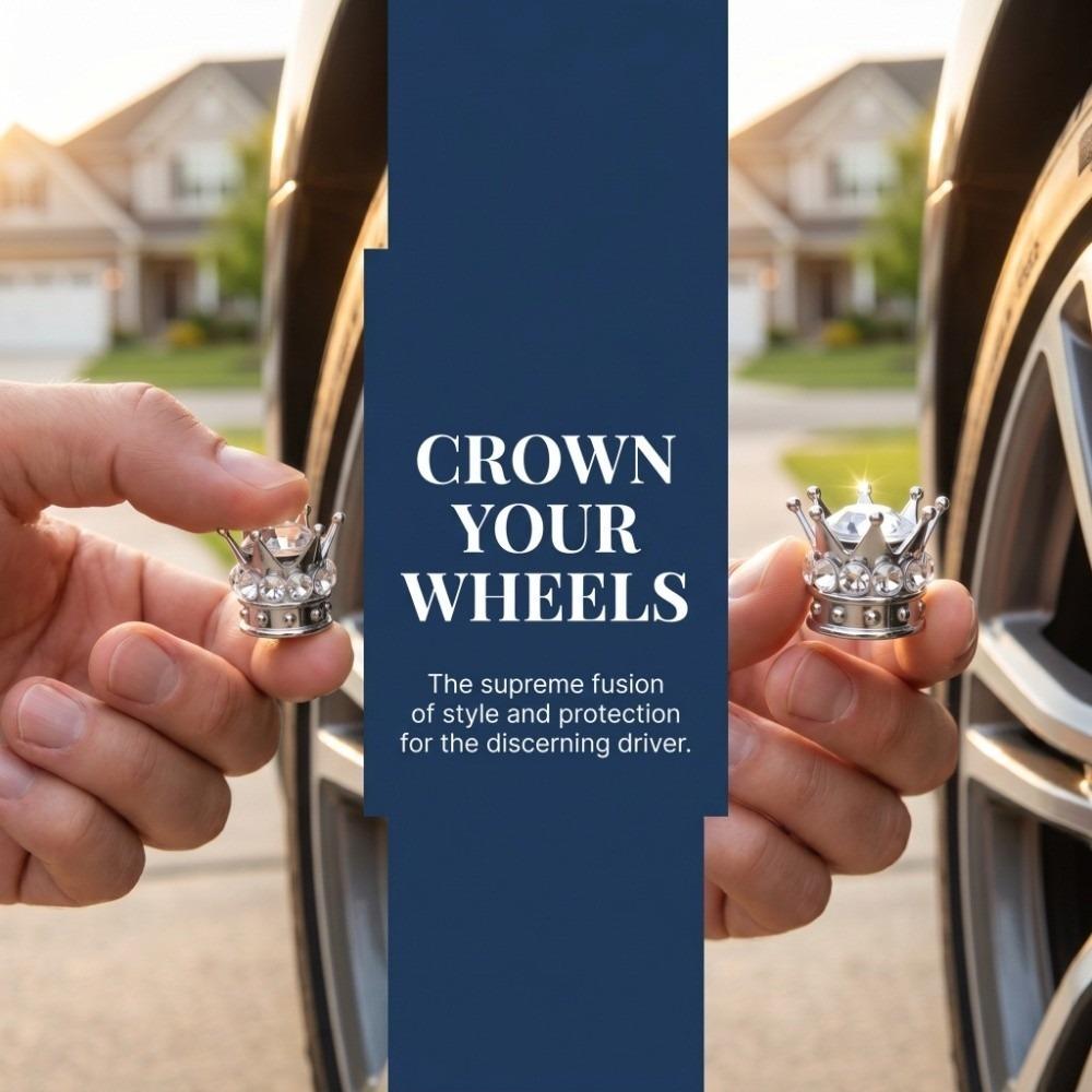 4PCS Chrome Crown Tire Valve Stem Caps Crown Diamond Car Wheel Tire Valve Caps  Cars,Trucks,Bicycles
