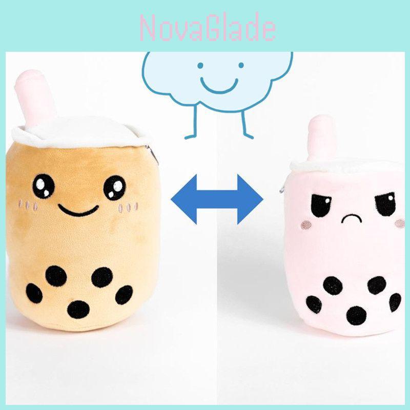 Cozy Reversible Secret Pouch Boba Plushie Bubble Tea Milk Stuffed Toy For Kids
