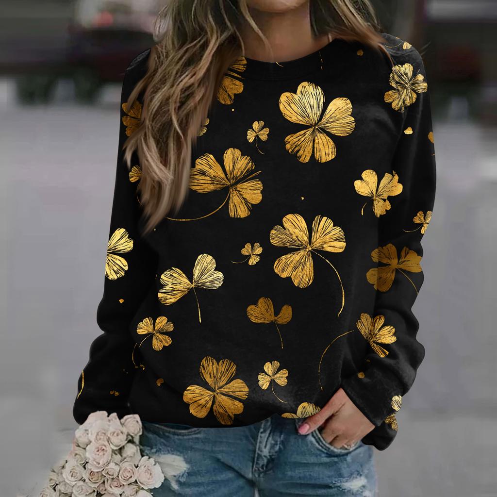 Women's Fashion Casual Long Sleeve Printed Neck Sweatshirt Top