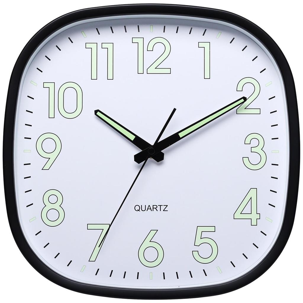 Luminous 12-Inch Silent Wall Clock with Rounded Corners for Living Room