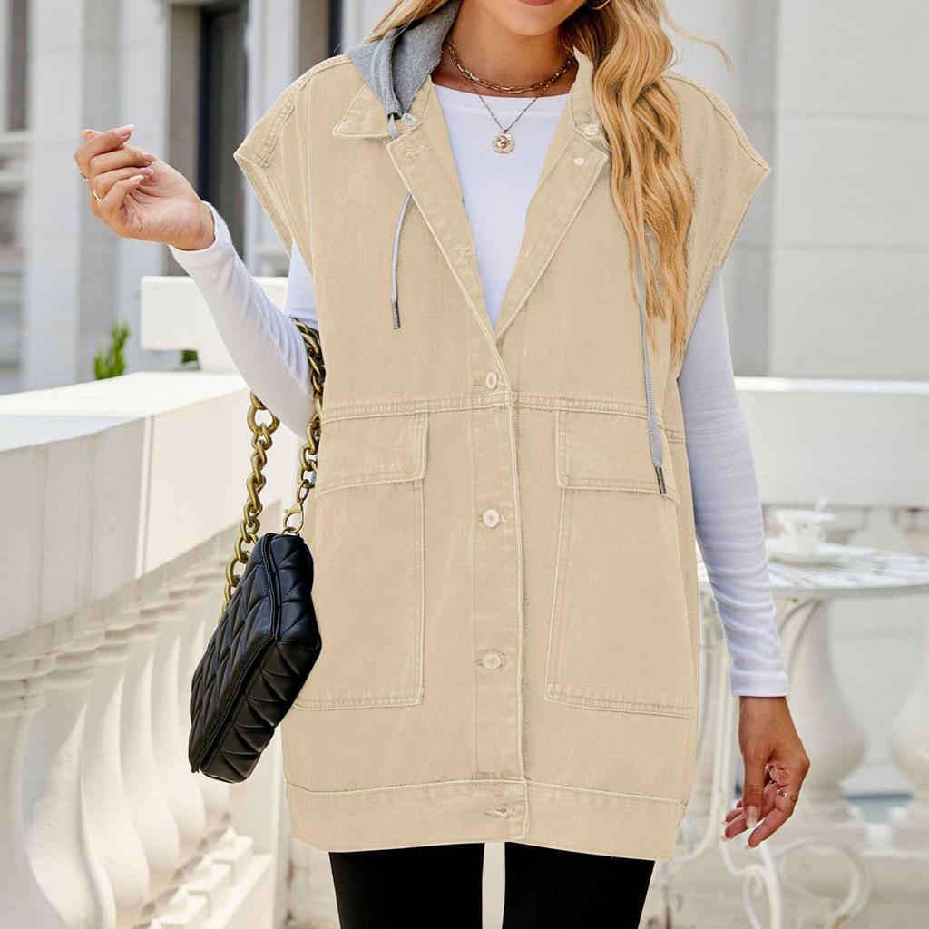 Dames Casual Losse Vintage Denim Vest Capuchon Jas