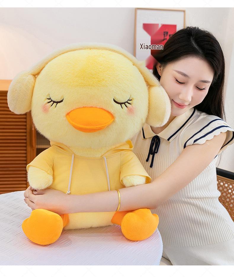 Little Yellow Duck Hoodie Plush Toy - Cute Headphone Duck Figure Doll for Claw Machines