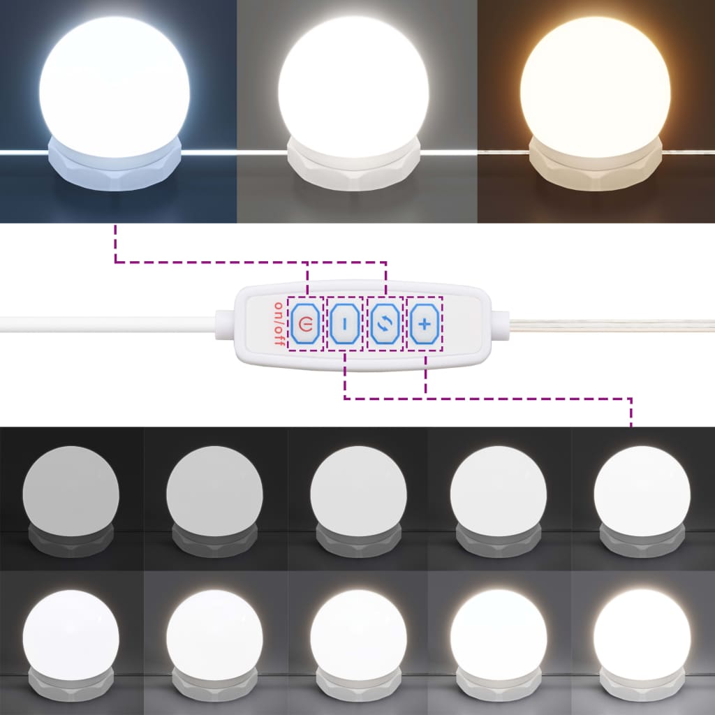 Makeup Table Set with LED Lighting White Wood Based Material