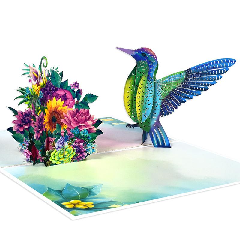 

3D pop-up открытка с колибри ко Дню матери, Дню святого Валентина, Дню рождения, Благодарности, Годовщине, Праздничный подарок A