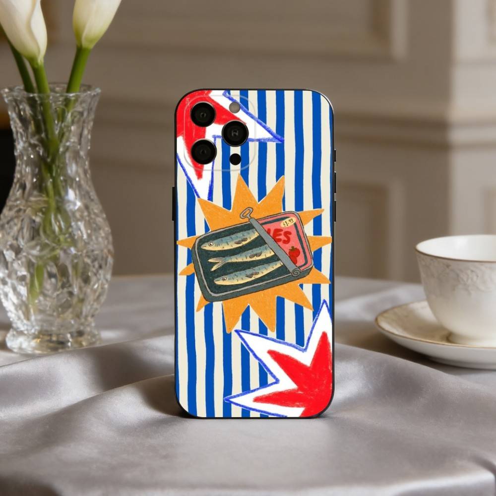 

S-Stripes & S-Sardines Art Phone Case For iPhone 17pro,16,15,14,13,12,11 Plus,Pro Max,XS,Soft Silicone Black Cover iPhone15
