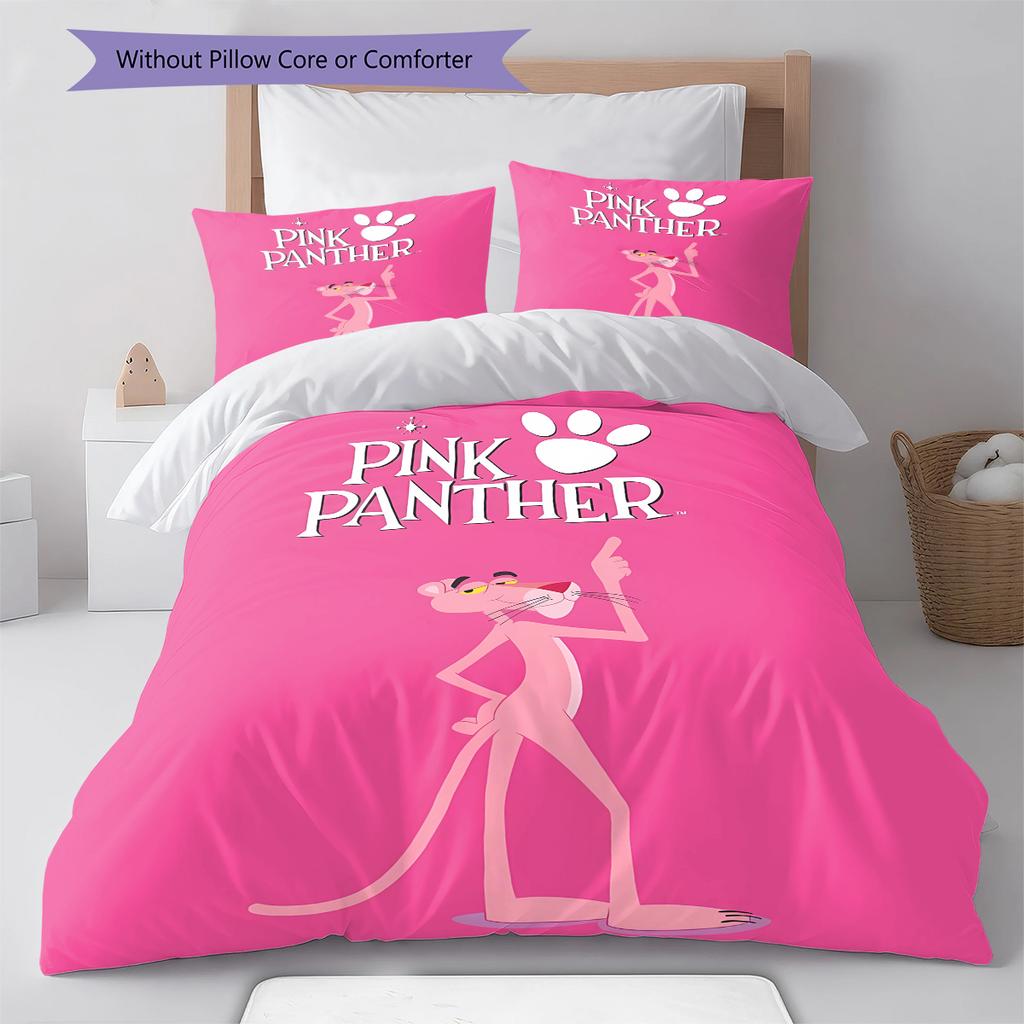 Pink Panther Pattern Bedding Quilt Set Quilt Cover Pillowcase Home Decoration Birthday Gift (1 * duvet cover + 2 * pillowcase, without core)