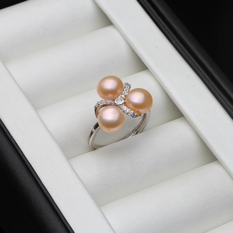 Real 925 Sterling Silver Pearl Ring Double Ladies Woman,White Natural Freshwater Adjustable Pearl Ring Wife Mother Birthday Gift