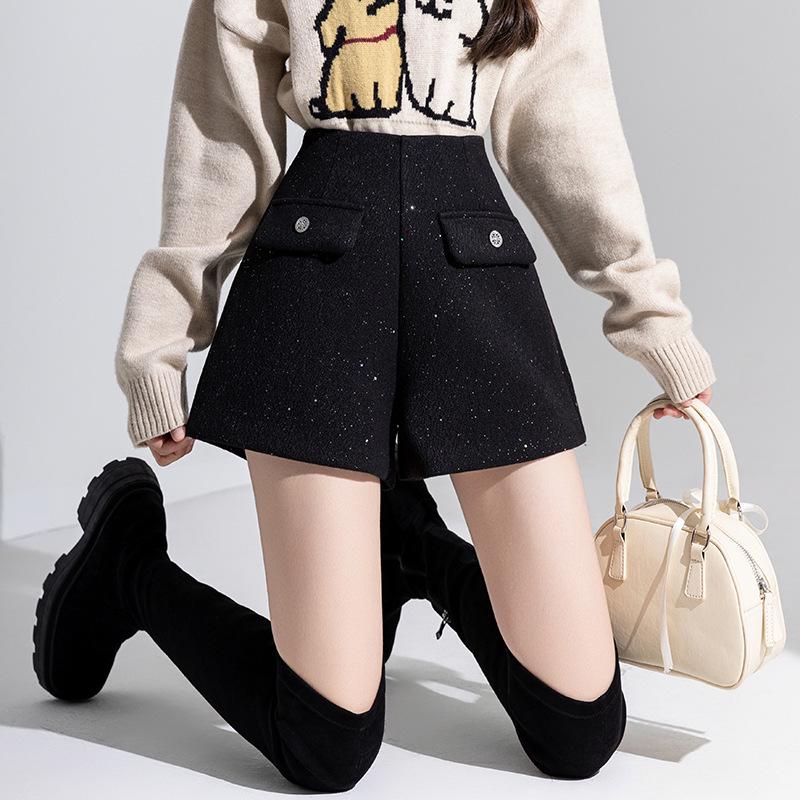 

Звездные Блестящие Твидовые Шорты А-силуэта с Завышенной Талией Большого Размера 2XL чёрный