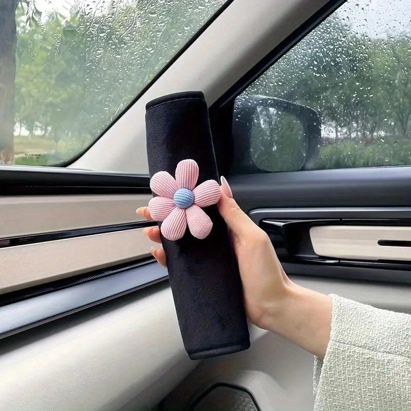 2 Cute Flower Car Seat Belt Shoulder Pads - Women's Comfortable Polyester Seat Belt Cover