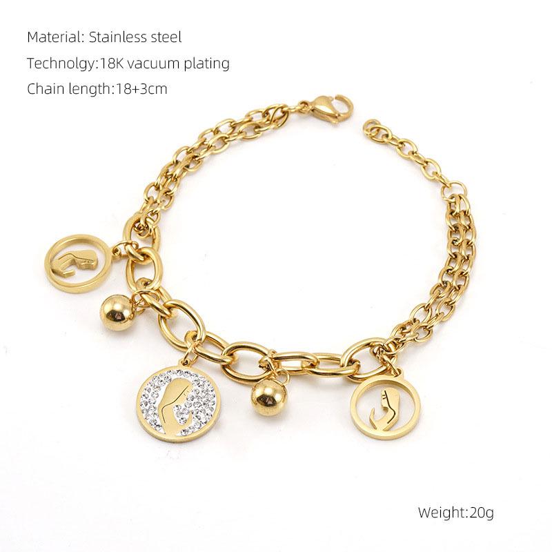 

Европейский и американский браслет для девочек из нержавеющей стали с полым узором: Женский модный браслет-бэнгл из 18-каратного золота, двухслойный, штабелируемый. 18K золотой