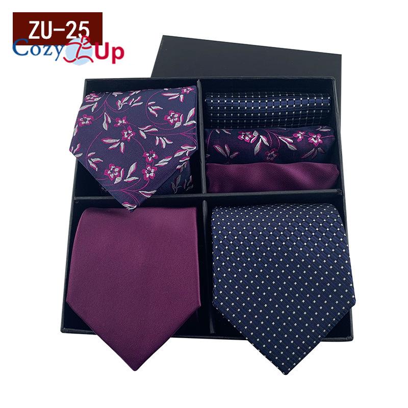 3pcs Necktie+3 Pcs Square Scarf  Men Two-piece Tie Set Wave Point A Tie Cufflinks Business Fashion Handkerchief Paisley