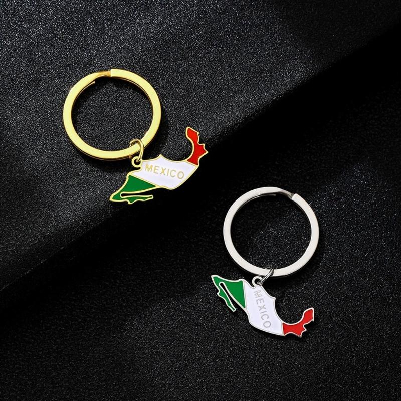 Mexico Map Flag Keychain Stainless steel Map Charm Keyring Remembrances Jewelry