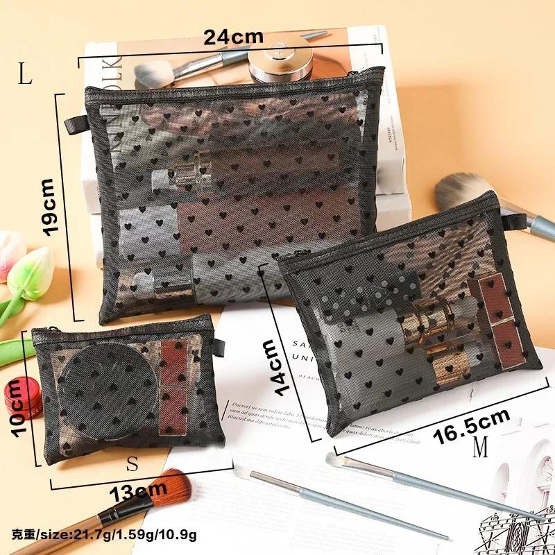 1pc Mesh Clear Cosmetic Bags Small Large Black Makeup Bag Women Travel Toiletry Organizer Lipstick Storage Pouch Pencil Case