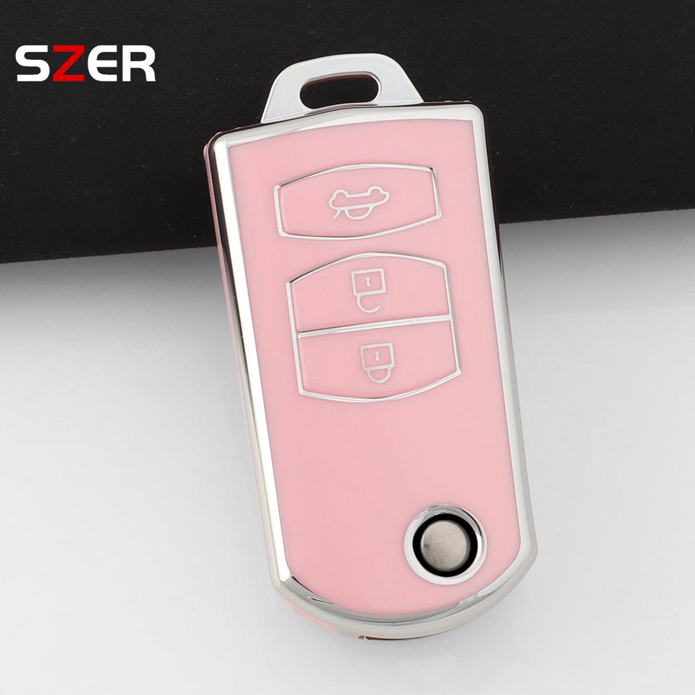 Para Mazda Demio 2 3 5 6 M3 M5 M6 Cx-5 Cx7 Cx9 Rx8 Mx5 Mpv Funda de TPU de 3 Botones Soporte Plegable Llavero Funda de Llave de Coche Sin Llave