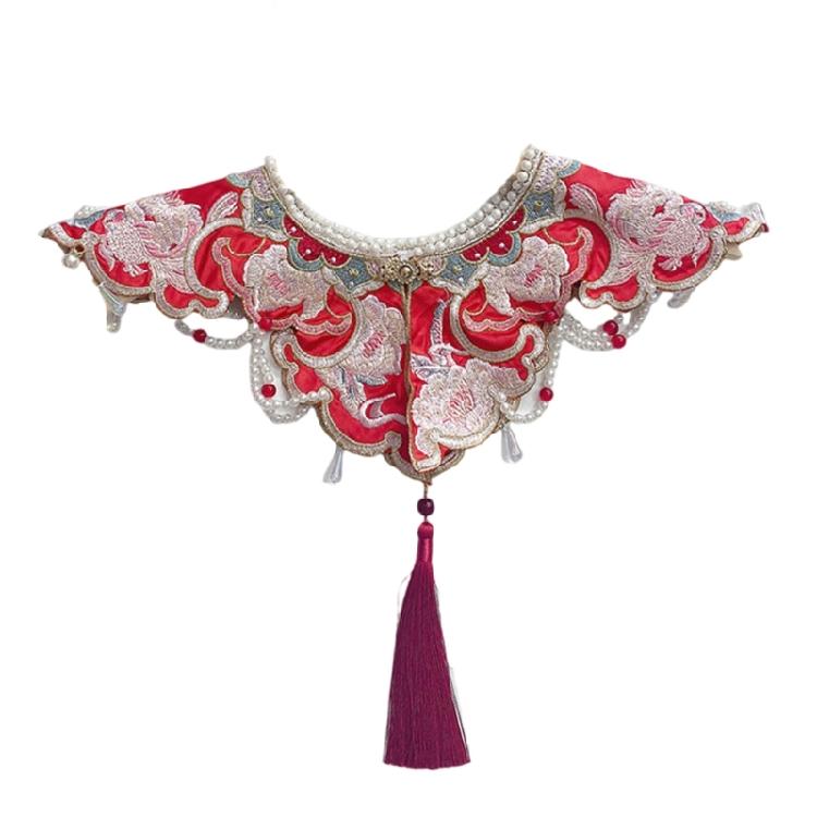 Chinese Embroidered Floral False Collar for Girl Sweater Dress Clothes Decorative Collar with Tassels Sewing Applique