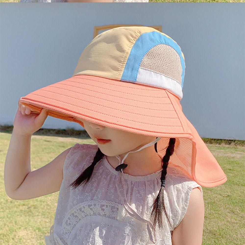 With Neck Flap Strap Baby Sun Hat UV Protection Bucket Hat New Beach Hats  Kids