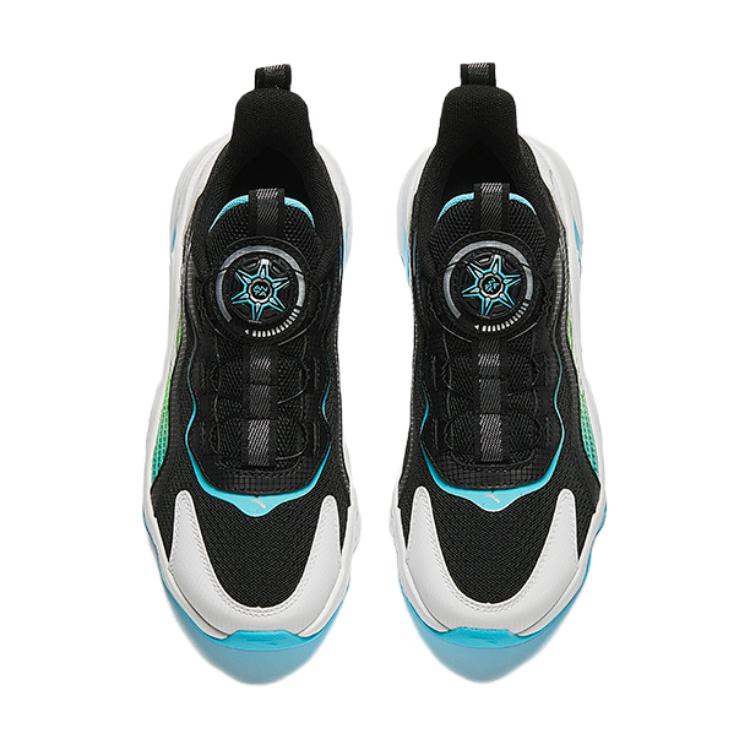 Anta Kids Synthetic Leather Fabric Comfortable Non-Slip Wear-Resistant Breathable Low-Top Running Shoes Kids Sneaker Black White Blue A12435523-3