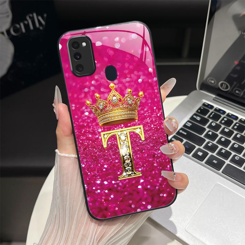 Für Samsung M21 M31 M21S M31S Hülle Modische Buchstaben Hartes Gehärtetes Glas Rückseitenabdeckungen Für Samsung Galaxy M30s M 31 M 21 Handyhülle