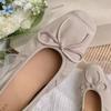 Spring and summer new thick heel square round head bow soft leather folds shallow mouth soft low ballet single shoes women