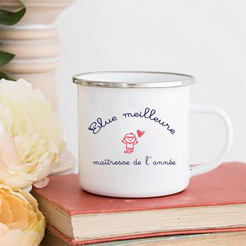 Creative Merci Maîtresse Print Mugs Coffee Cups Drinks Water Milk Cup Enamel Mug School Home Handle Drinkware Gift for Maîtresse