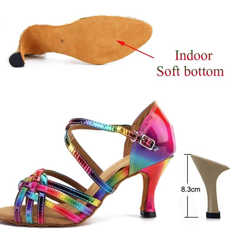 Summer Latin Dance Shoes Women'S Salsa Tango Ballroom Party Girls High Heels Colorful Bronze Satin Women'S Sandals