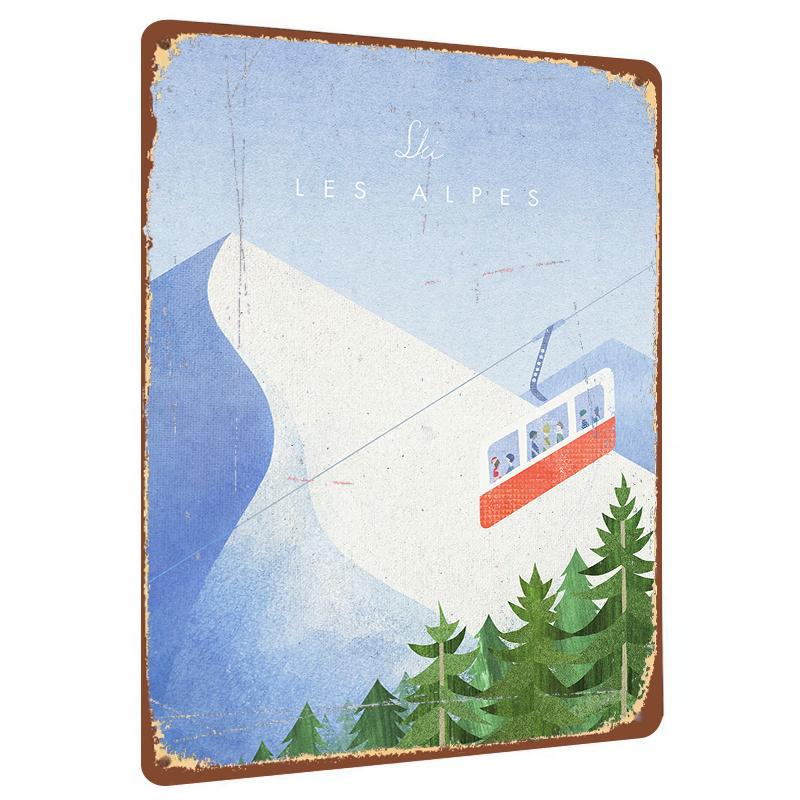 Alps Ski Lift Scenery Metal Wall Art Modern Living Room Decor Nordic Style Home Decoration Hanging Painting