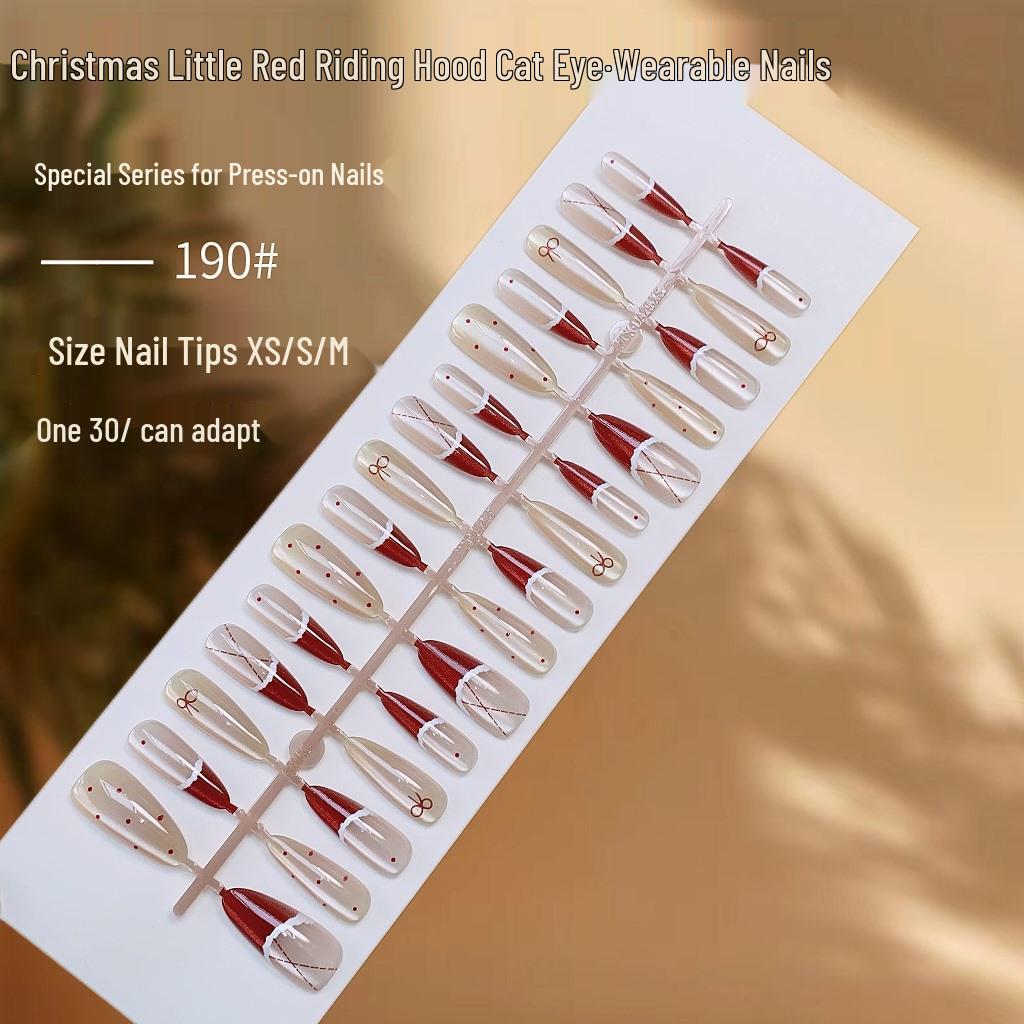 

Exquisite Little Red Riding Hood Polka Dot French Cat Eye False Nails