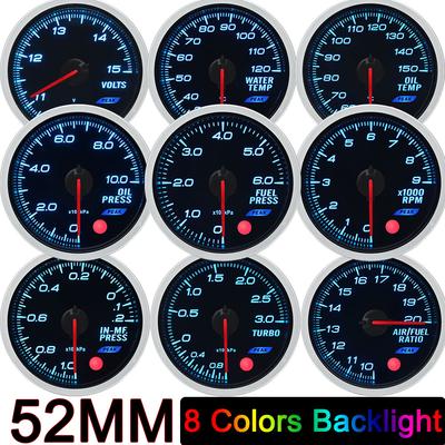 Medidor de presión de aceite para coche de carreras, universal, 12 V, 52 mm, 8 colores, para agua, aceite, temperatura, EGT, temperatura de escape, turbo, tacómetro