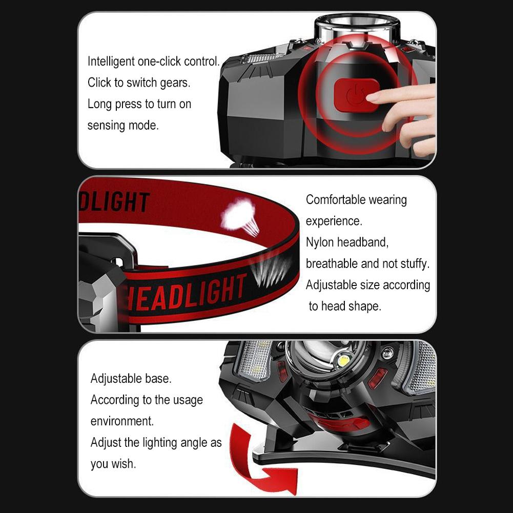 Dual Light Source Induction Headlights Outdoor Headwear Miner's Working Compact Lightweight Lamp Small L9U6