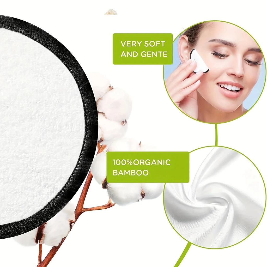 16Pcs/set Bamboo Makeup Remover Reusable Facial Pad Washable Face Round Cotton With Laundry Net Bag And Fashionable Metal Box