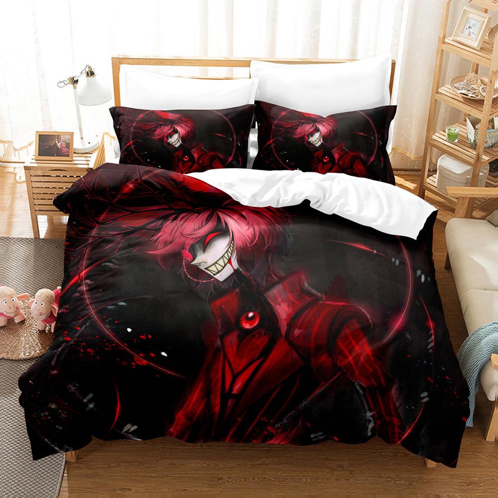 New Hazbin Anime Bedding Set, Twin Queen Size Duvet Cover Set with Pillowcases 75*50cm for Children and Adults Home Textiles
