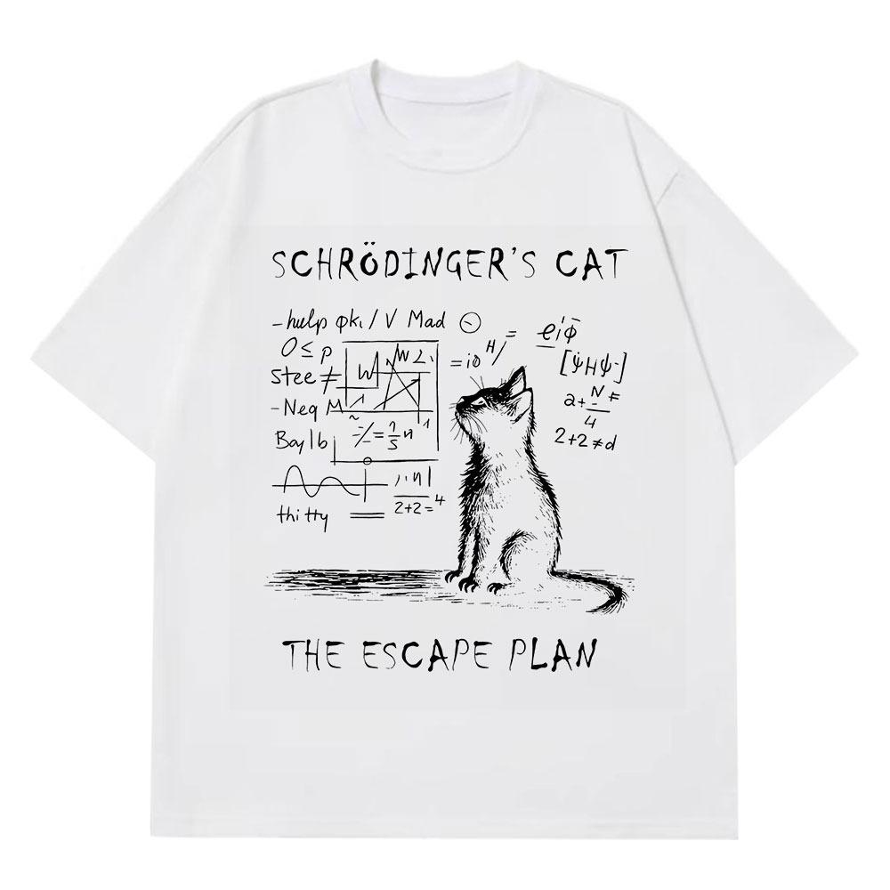Schrodinger Cat Physical Mechanical Quantum Print Creative Summer Short Sleeve Cotton T-shirt Men Women Streetwear Wide T-shirts