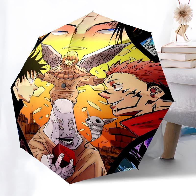 1 Stück Jujutsu Kaisen Outdoor-Regenschirm - Automatisches Öffnen/Schließen, Tragbares 3-fach faltbares Design mit 8-Speichen-Eisenrahmen - Perfektes Geschenk für Fans, Reisende, den täglichen Gebrauch