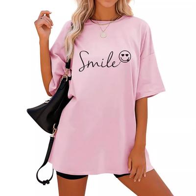 Women's Loose Letter Printed Drop Shoulder Sleeve Round Neck Short Sleeve T-shirt