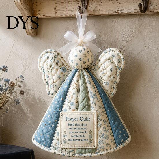 Religious Keepsake Gift Prayer Quilt Angel Ornament, Filled Love Faith Christmas Decoration, Handmade Look Quilted for Xmas Tree, Door Mantel