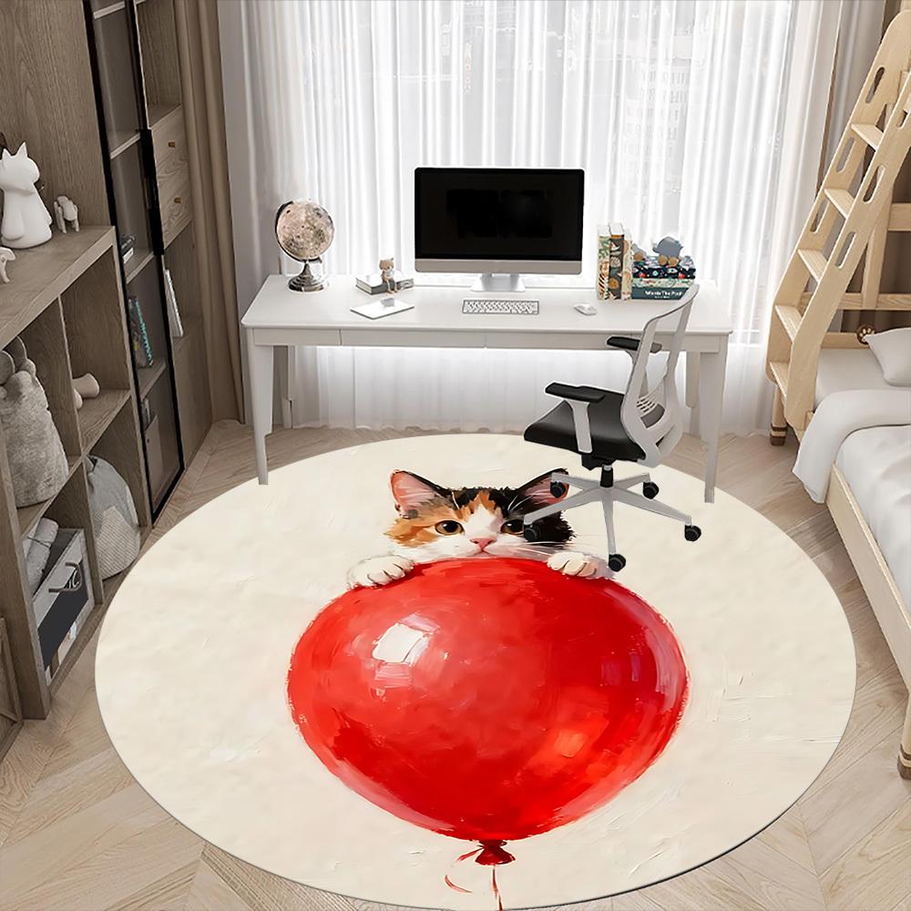 1PC Kitten Balloon Office Round Area Rug, Mat Suitable ForOffice, Under Office Chairs Bedroom Living Room Home Decor, Room Deco