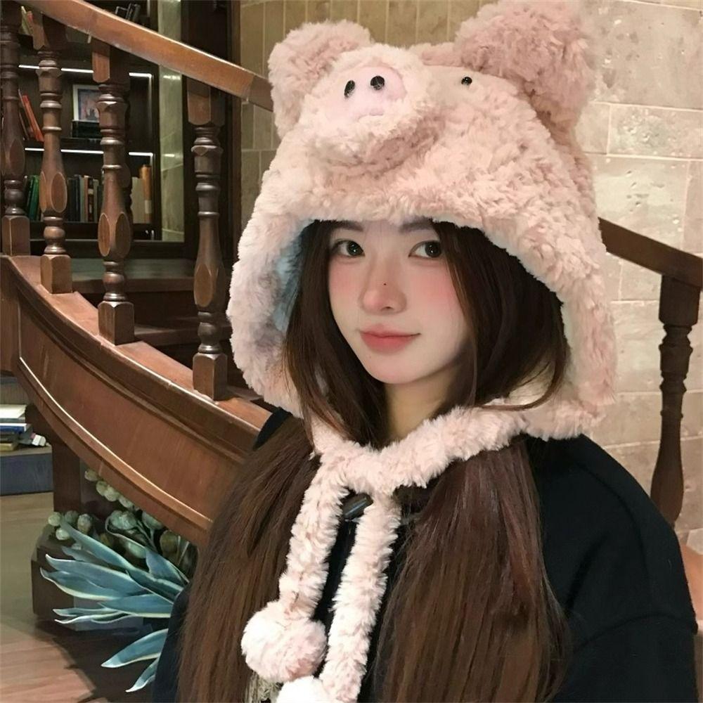

Windproof Lei Feng Hat Coldproof Plush Caps Cute Ear Protection for Women Girls
