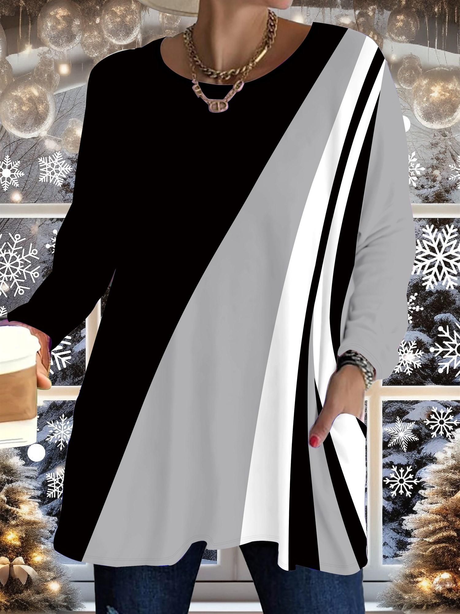 

2025 Autumn Winter New Plus Size Women s Tops, Vintage Pattern 3D Print Fashion Crew Neck Long Sleeve T-Shirts 1XL чёрный