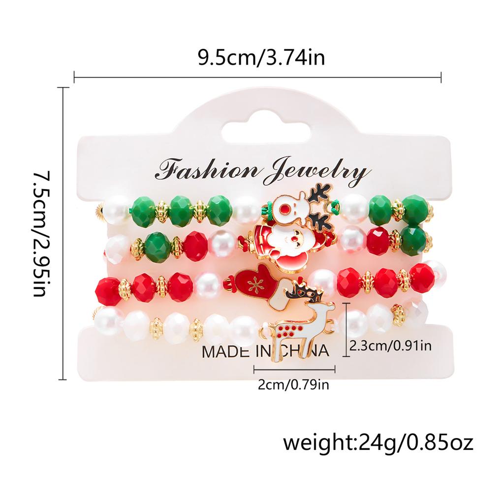 4Pc/Set Merry Christmas Tree Santa Claus Bracelet For Women Xmas Deer Crystal Polymer Clay Beads Woven Bracelet New Year Jewelry