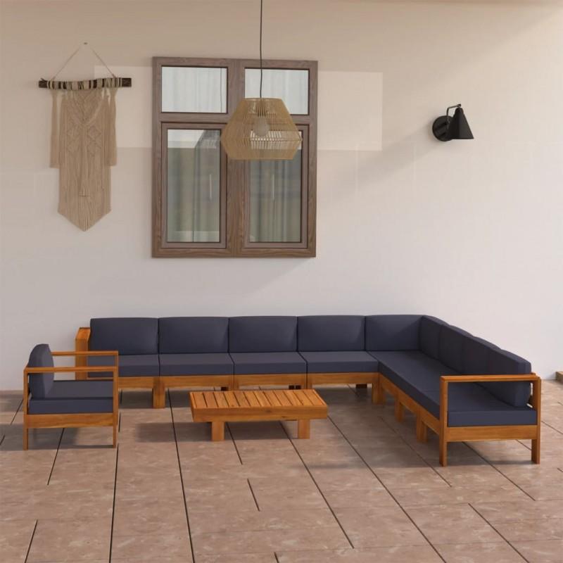 Day and Night - Day and Night Garden Furniture 10 Pieces with Dark Gray Acacia Wood Cushions