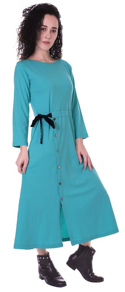Moomaya Full Sleeves Maxi Dress Long Button Down Solid Casual Slit Dresses