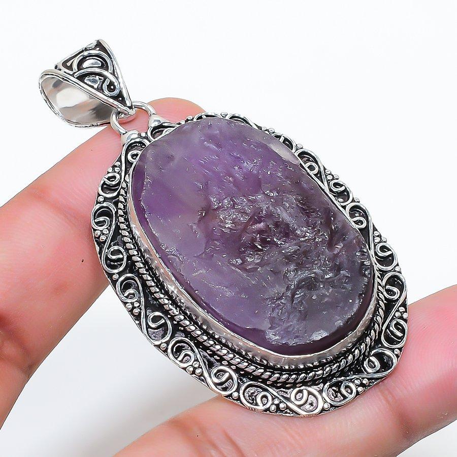 Natural Amethyst Rough Gemastone 925 Sterling Silver Jewelry Pendant 2.44 AP-14421