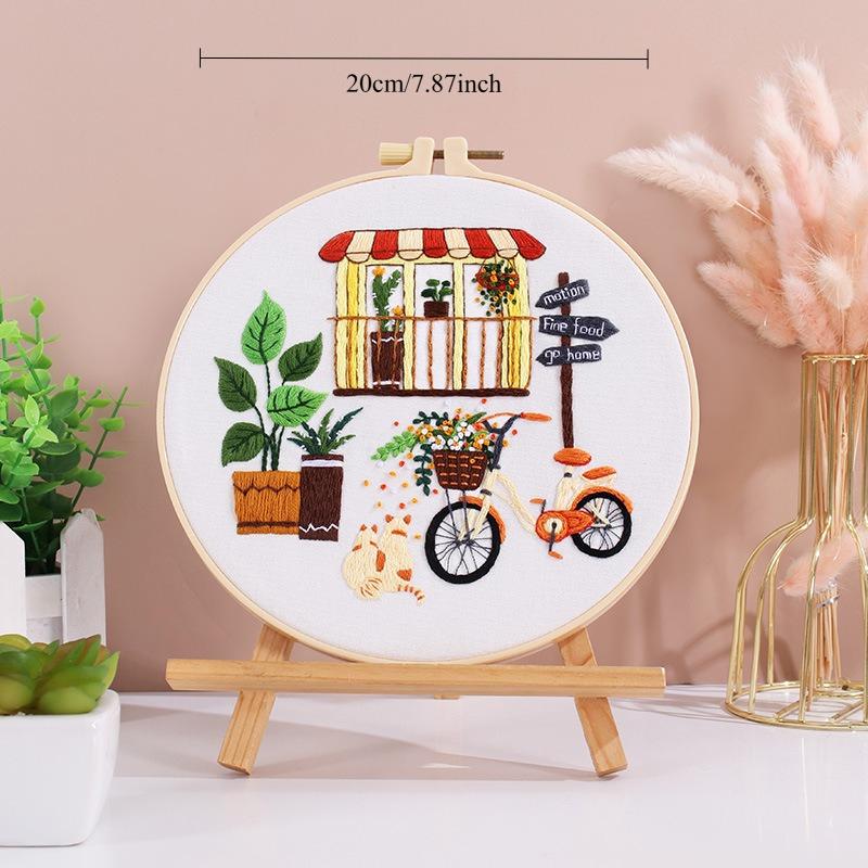 1Pc Quiet Time Home Living Green Plant Coffee Table DIY Embroidery Needlework Bamboo Embroidery Frame English Kit