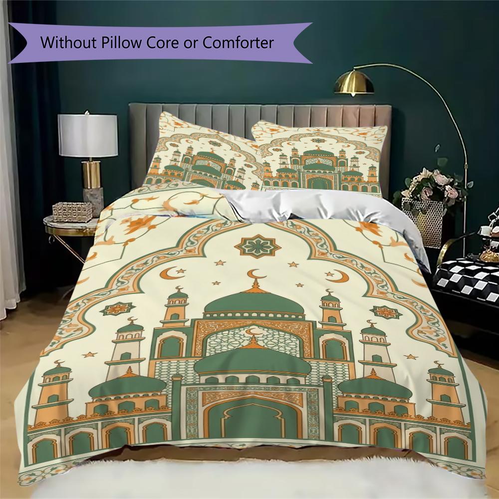 Muslim Pattern Bedding Uilt Set Uilt Cover Pillowcase Home Decoration Birthday Gift (1 * Duvet Cover + 2 * Pillowcase  Without Core)123