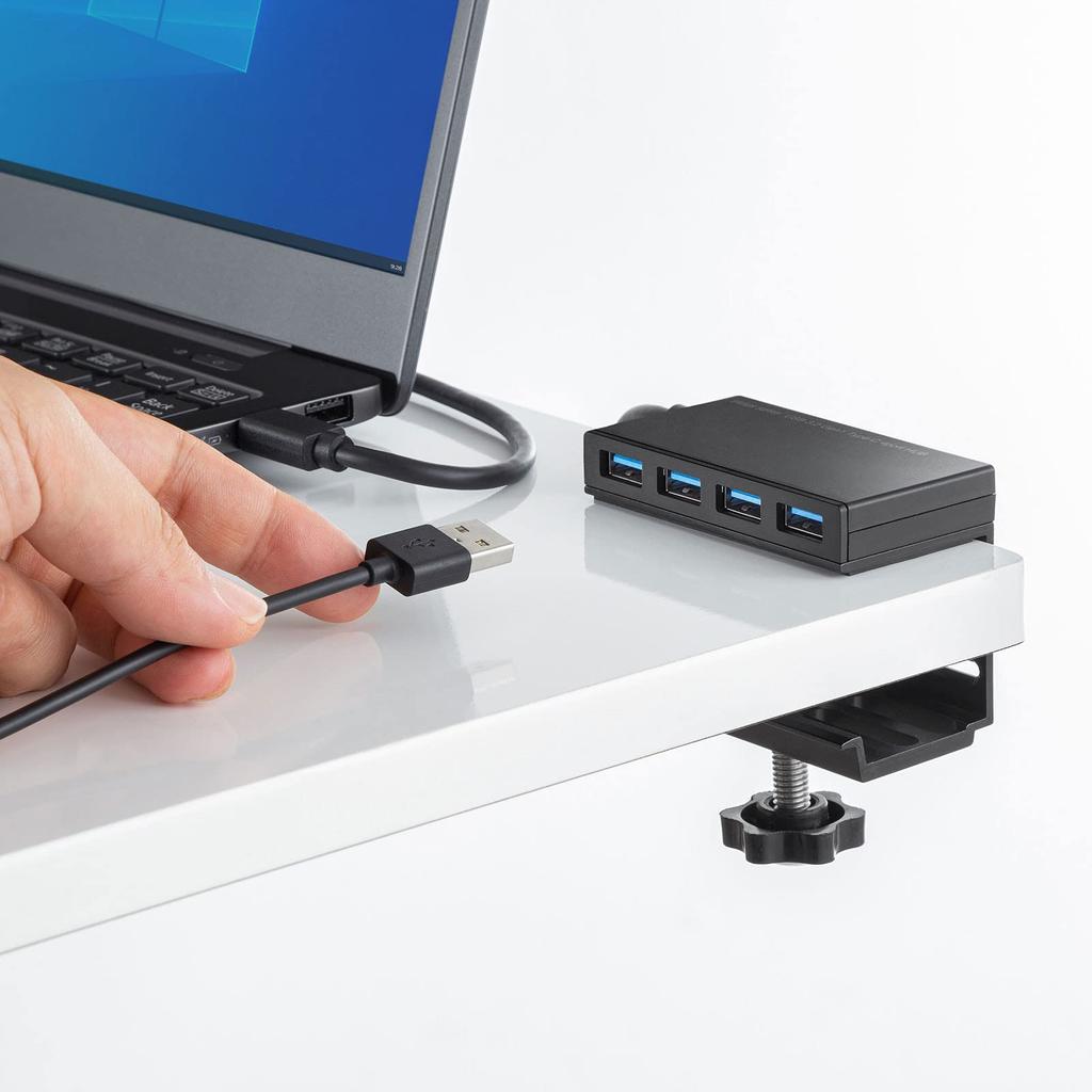 Sanwa Supply USB Gen 1 Clamp-Mounted 3.2 Type-C Hub, Black, USB-3TCH31BK