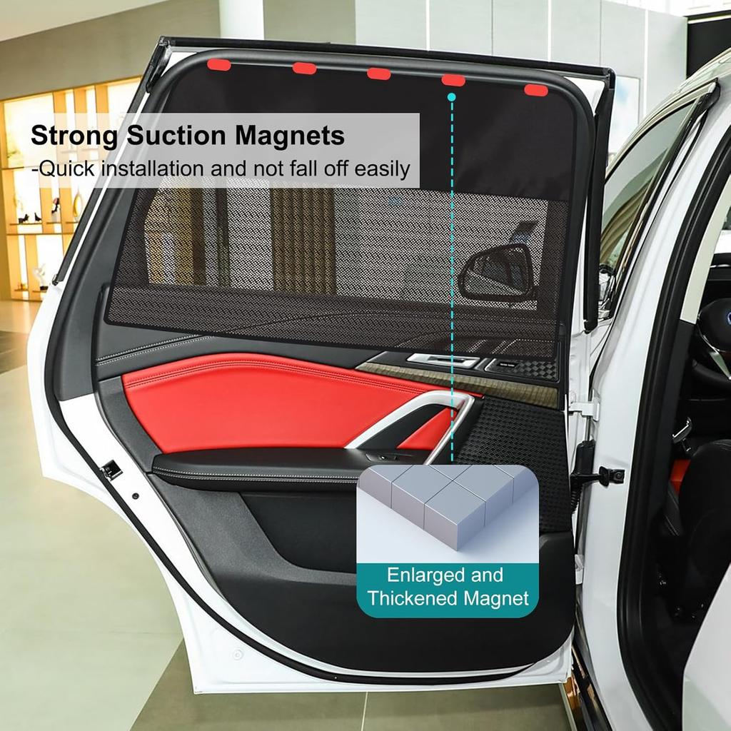 Rear Window Sun Shade, 2 PCS Magnetic Double Layer Car Side Window Sun Shades For Baby, Half Blackout & Half See-Through Back Window Covers For Sun &
