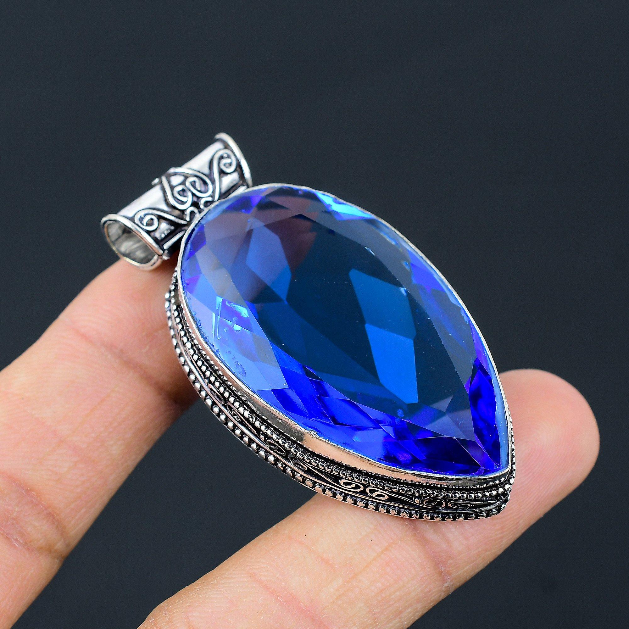 

Швейцарский синий топаз, драгоценный камень, стерлинговое серебро 925 пробы, подарочная ювелирная подвеска 2,29 дюйма