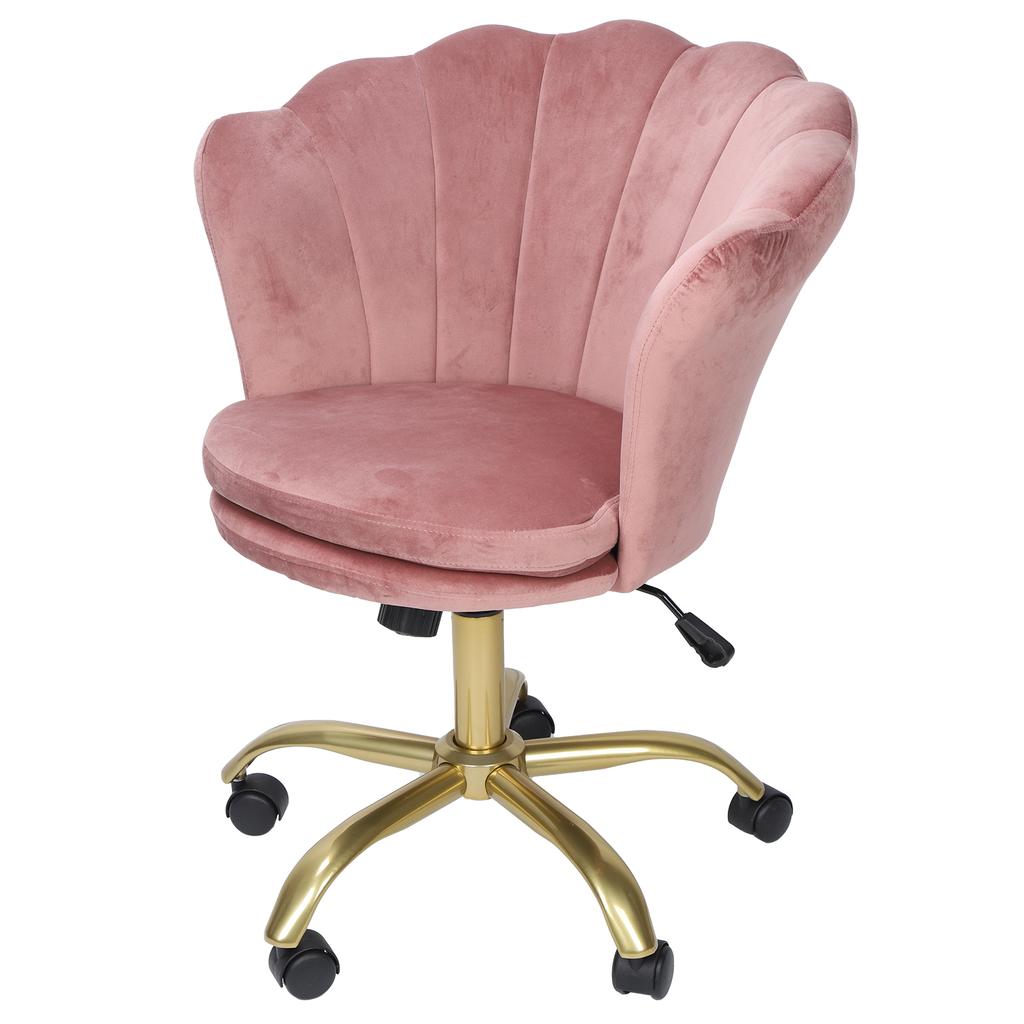 Velvet Chair Petal Shape Height Adjustable Rotating Work Chair with Wheels for Home Office Pink